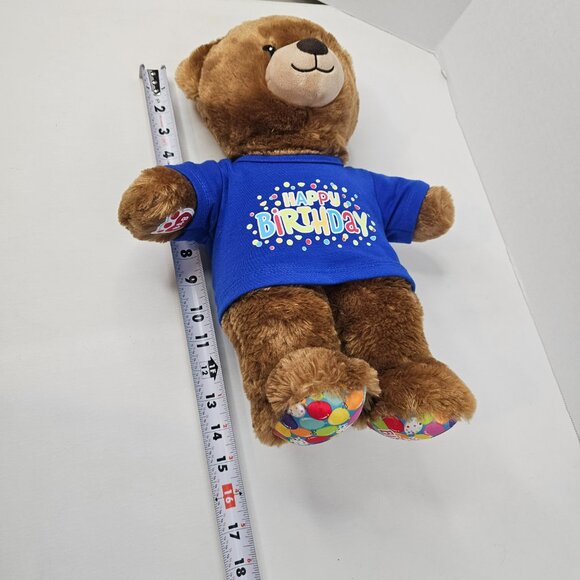 Build A Bear Happy Birthday Bear Plush Brown Teddy Blue T-Shirt Stuffed Animal - Picture 13 of 13